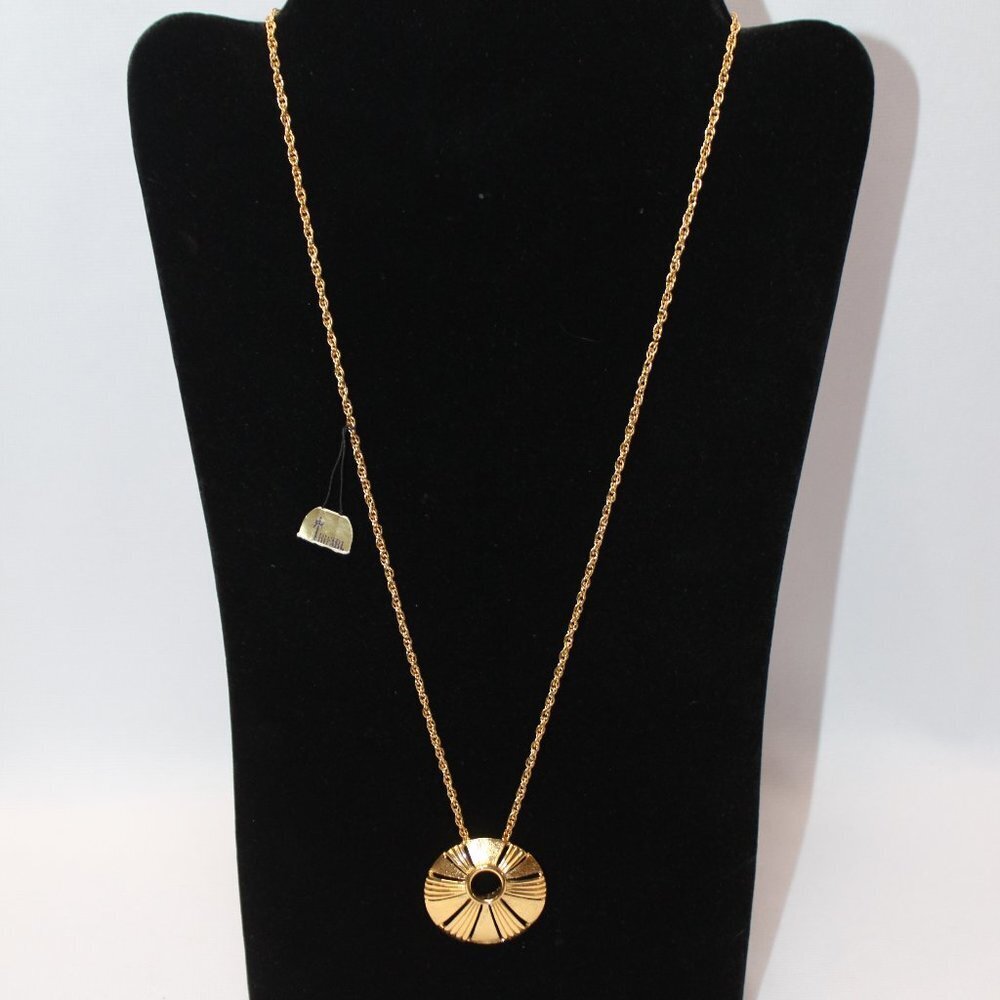 Crown Trifari Gold Tone Starburst Medallion Necklace